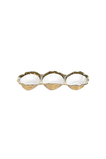 Platou Servire 3 Compartimente din Porțelan Auriu – 31.3 cm