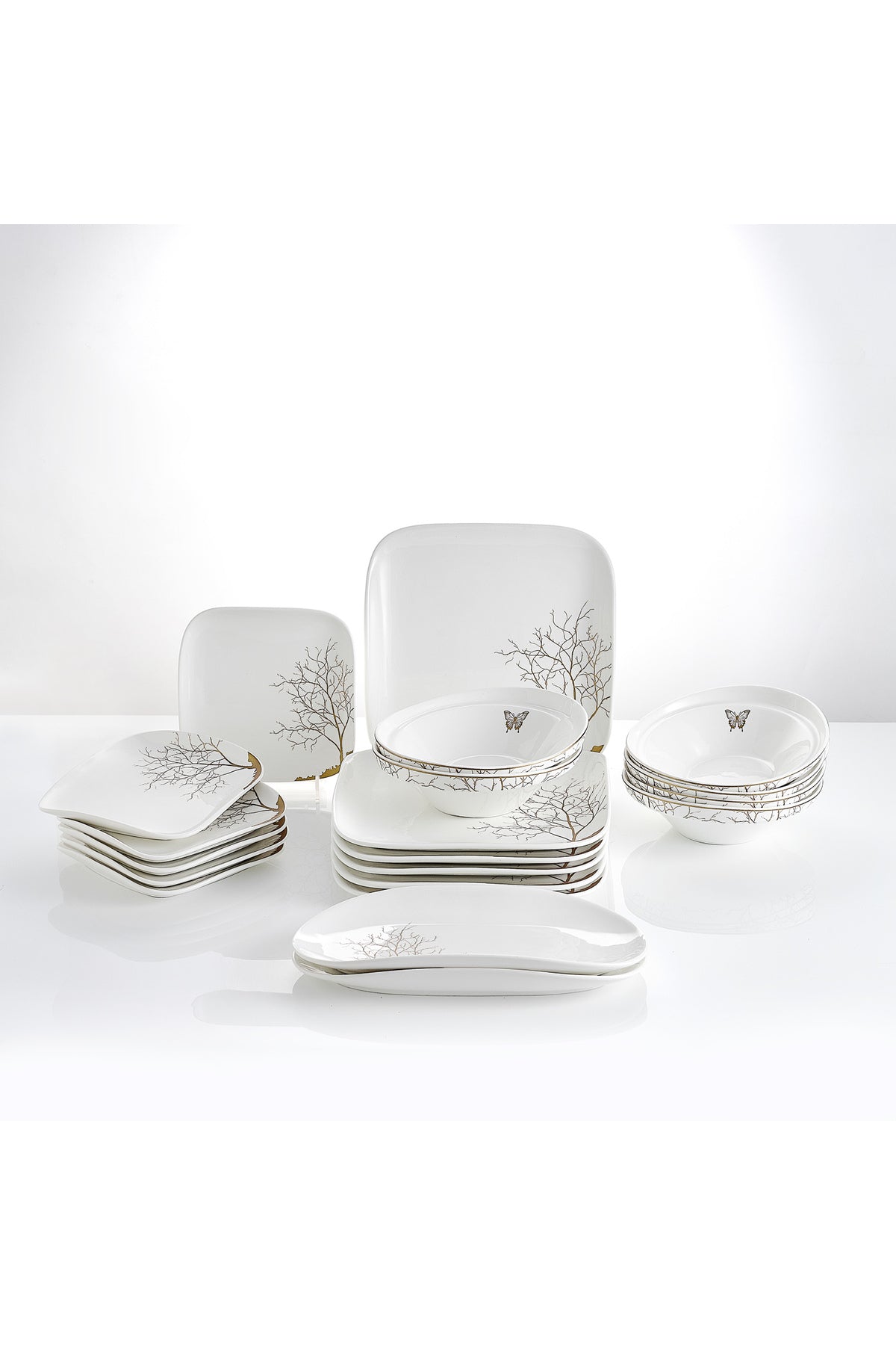 Set Serviciu Masă 20 Piese Pătrat, Portelan Premium, 6 Persoane - Lifetree Collection