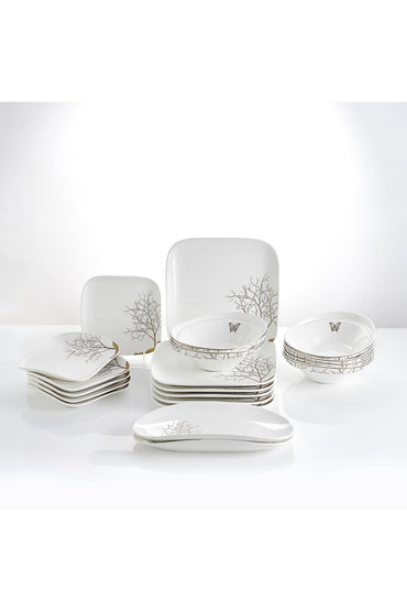 Set Serviciu Masă 20 Piese Pătrat, Portelan Premium, 6 Persoane - Lifetree Collection