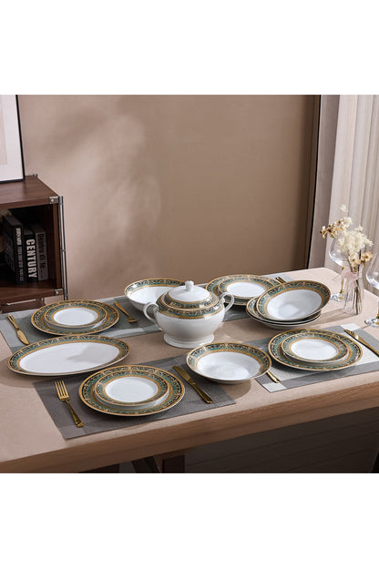Serviciu de Masă 12 Persoane Emerald Royal Gold din Porțelan 40 piese, Design Baroc Verde cu Aur