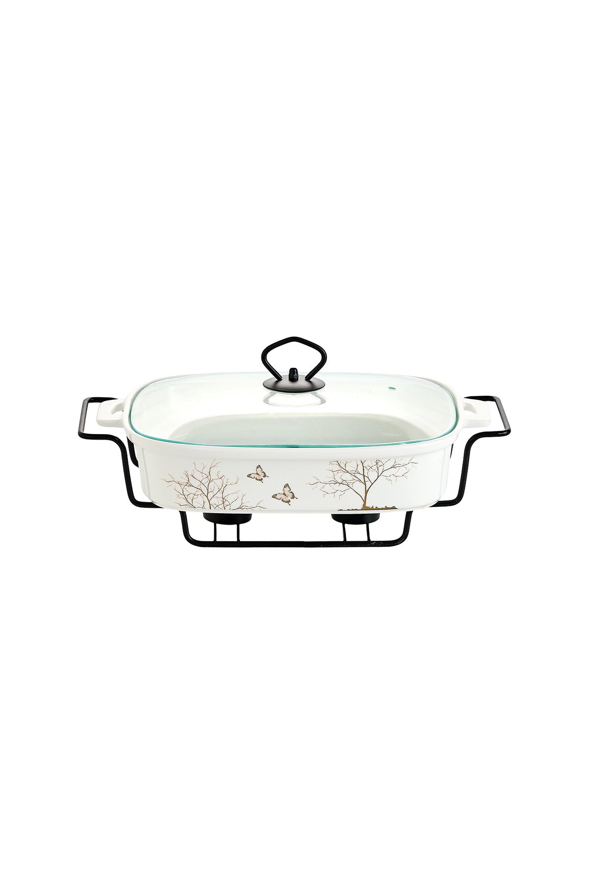 Vas de cuptor din porțelan cu suport încălzitor și capac sticlă, 32 cm - Lifetree Collection