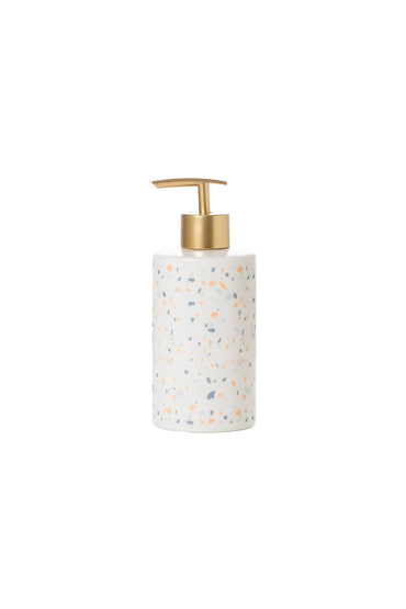 Dozator sapun lichid Terrazzo – porțelan alb cu model terrazzo, dozator baie modern din porțelan