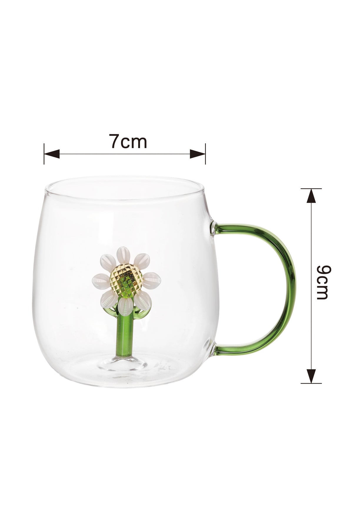 Cană din Sticlă "Sole" cu Floare Decorativă Albă – 350 ml
