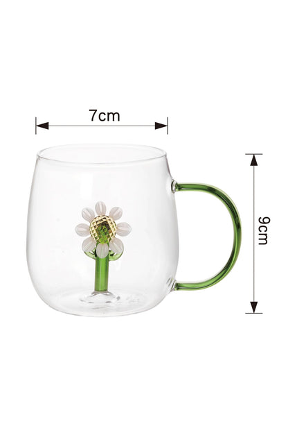 Cană din Sticlă "Sole" cu Floare Decorativă Albă – 350 ml