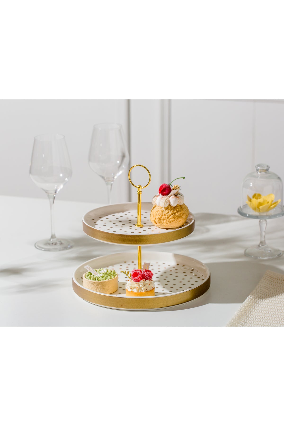 Suport Prăjituri Etajat din Porțelan, 2 Niveluri, 25 cm - Dotted collection