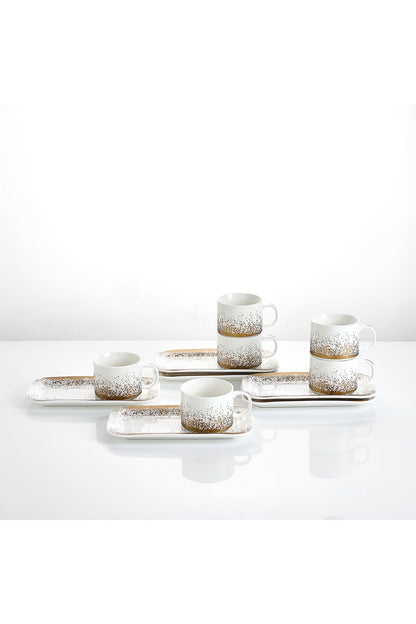 Set de 6 cești cu 6 farfurioare platou dreptunghiular, porțelan, 180 ml - Snowing collection