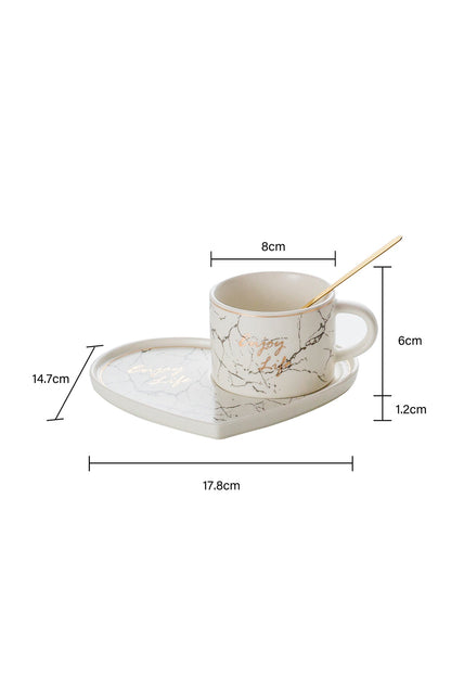 Set de 6 cești cu 6 farfurioare Inimă, porțelan, 200 ml - Alb