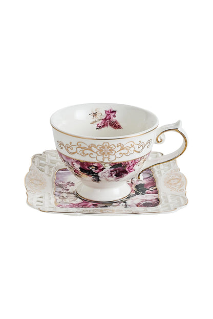 Set 2 cești cafea cu 2 farfurioare porțelan 200 ml – model floral elegant