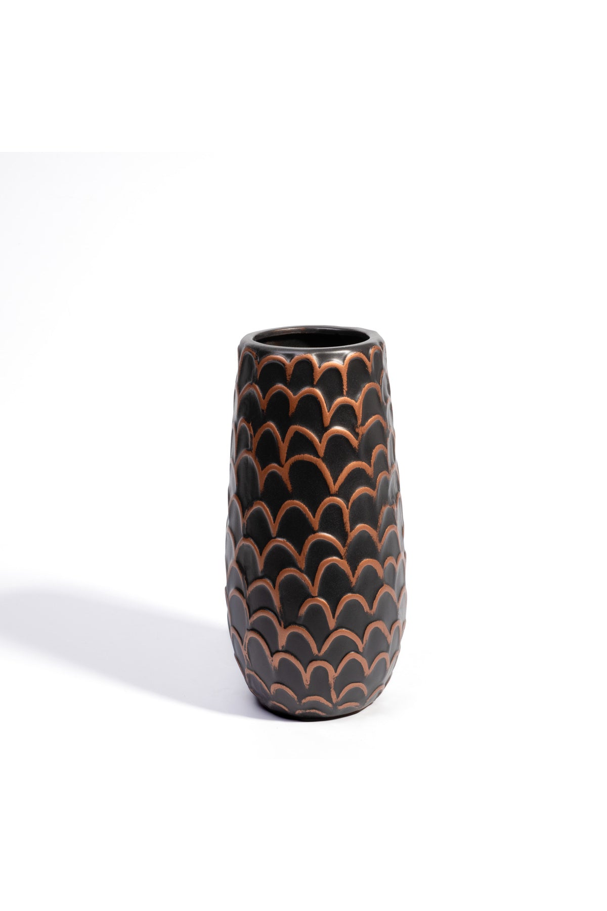 Vază Decorativă Ceramică – Negru și Cupru cu Model în Relief - 23 cm