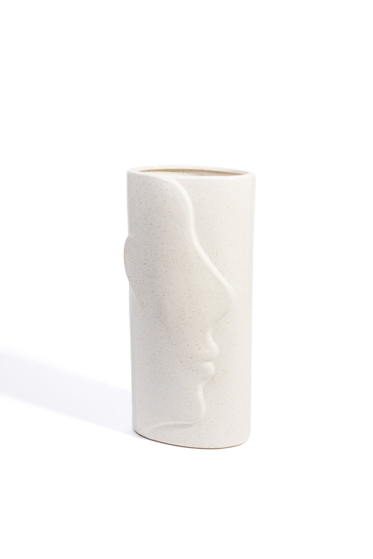 Vază Decorativă din Ceramică "Silhouette", Design Profil Uman, 30 cm - Bej cu efect granulat