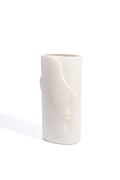 Vază Decorativă din Ceramică "Silhouette", Design Profil Uman, 30 cm - Bej cu efect granulat