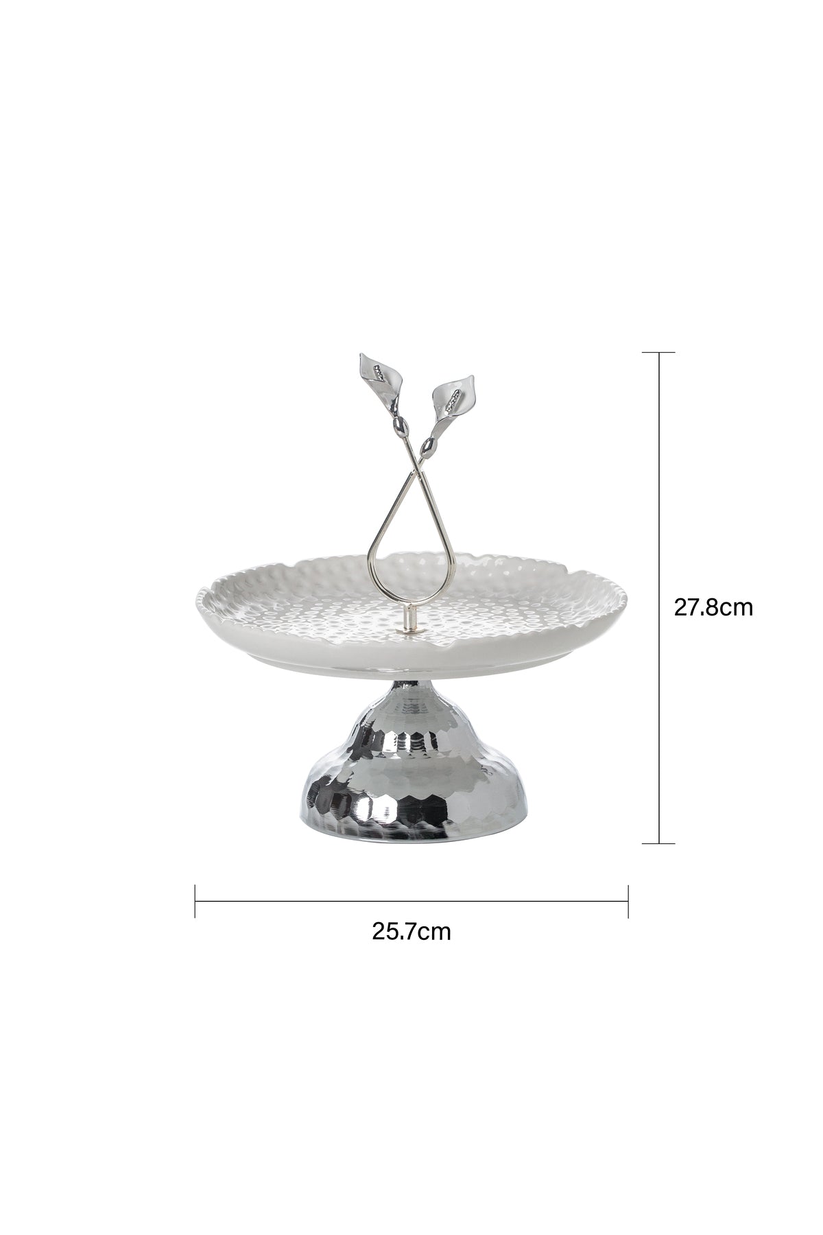 Platou servire din Porțelan cu Picior Metalic și Mâner Decorativ - 27.8 cm