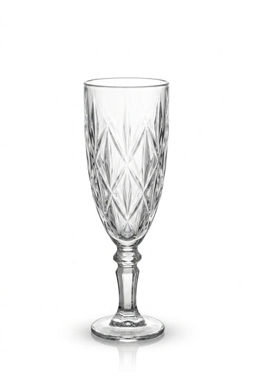 Set 6 pahare șampanie sticlă Diamond, model diamant gravat, 165ml, transparent