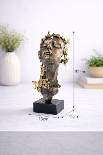Statuetă Decorativă "Floral Grace" cu Bust Feminin și Accente Aurii – 32 cm