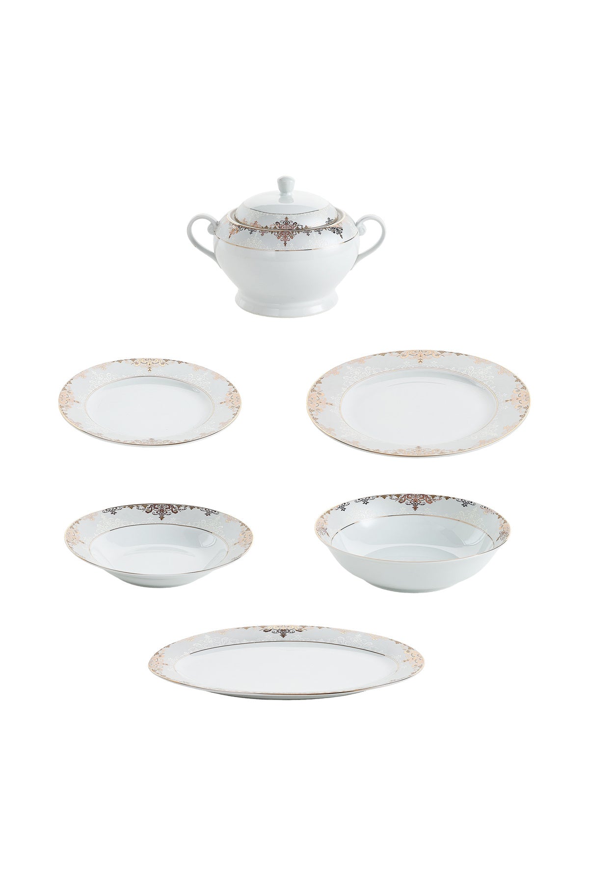 Serviciu de Masă 12 Persoane Imperial Gold Medallion din Porțelan , 40 piese, Design Baroc Regal