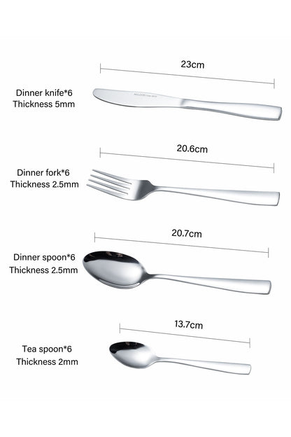 Set Tacâmuri 24 Piese pentru 6 persoane, Inox premium – Finisaj Argintiu Lucios