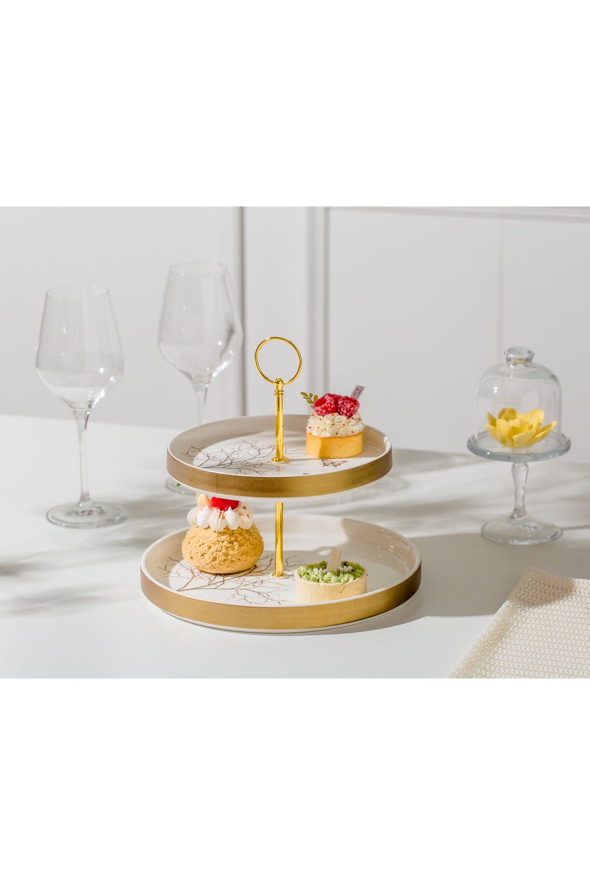 Suport Prăjituri Etajat din Porțelan, 2 Niveluri, 25 cm - Lifetree collection