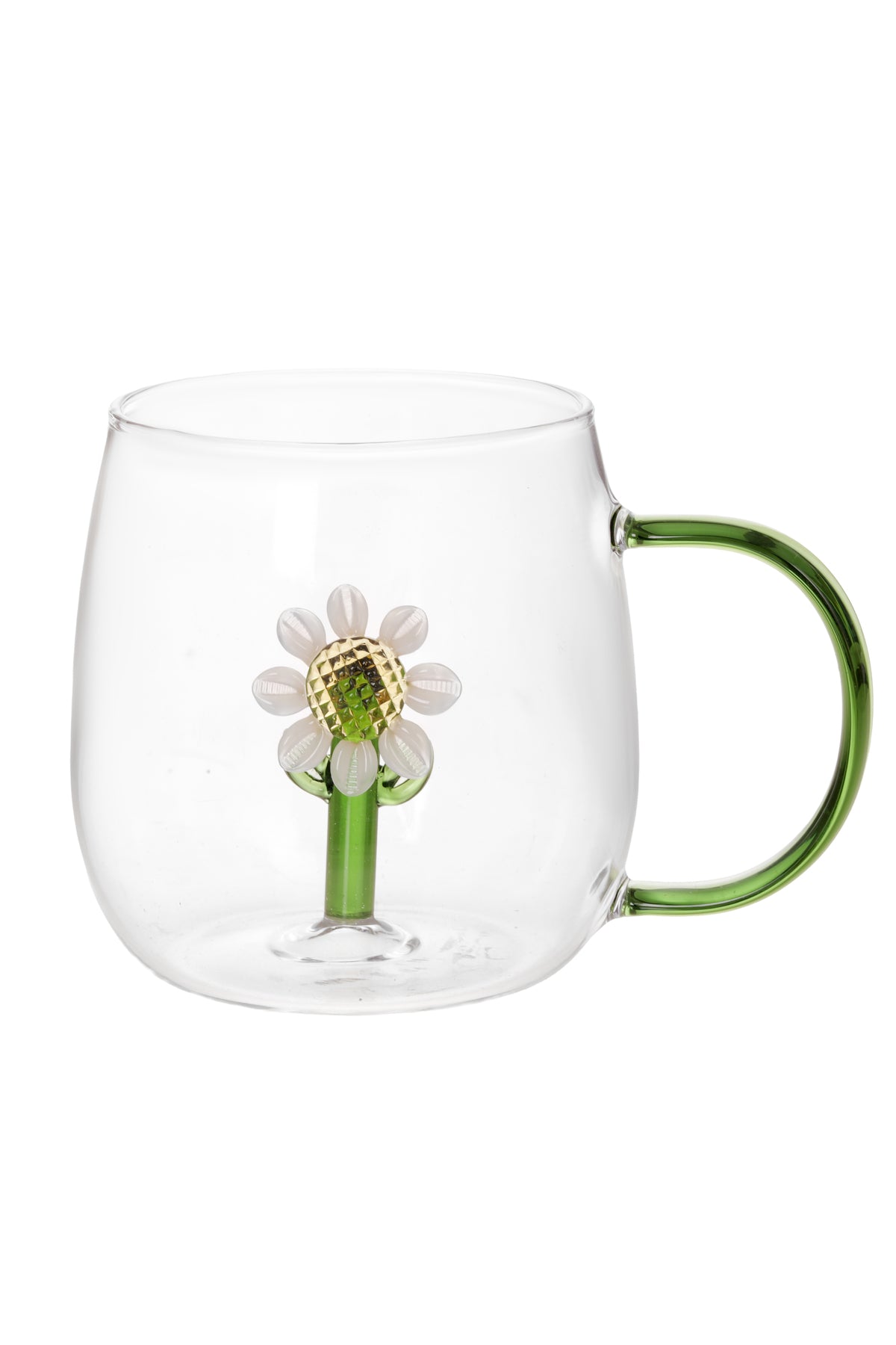 Cană din Sticlă "Sole" cu Floare Decorativă Albă – 350 ml