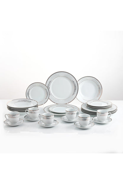 Serviciu de Masă 6 persoane Silver & Gold Filigree din Porțelan , 30 piese, Design Baroc Bicolor