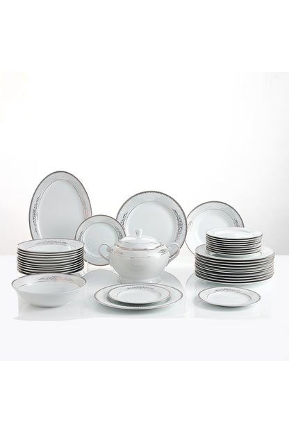 Serviciu de Masă 12 Persoane Silver & Gold Filigree din Porțelan 40 Piese, Design Baroc Bicolor