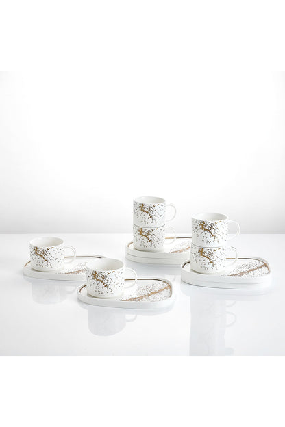 Set de 6 cești cu 6 farfurioare platou neuniform, porțelan, 220 ml - Sprinkles collection