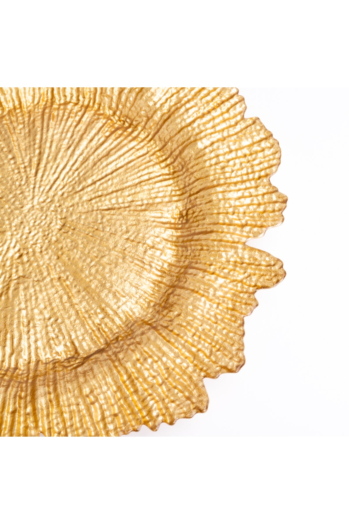 Set 6 farfurie suport decorativă sticlă, model coral auriu, Golden petal, diametru 35 cm
