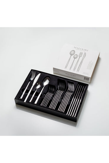 Set Tacâmuri modern 24 Piese pentru 6 persoane, Inox premium - Argintiu