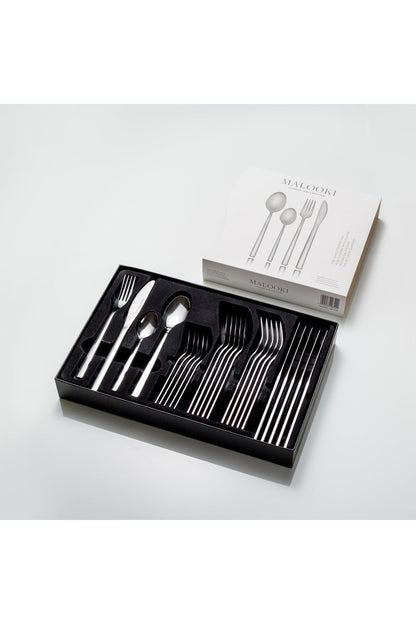 Set Tacâmuri modern 24 Piese pentru 6 persoane, Inox premium - Argintiu