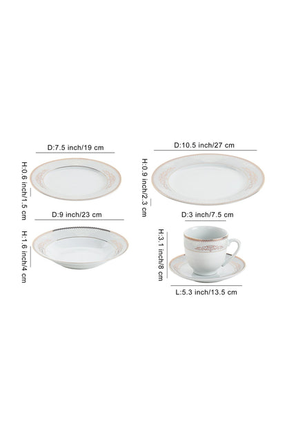 Serviciu de Masă 6 persoane Silver & Gold Filigree din Porțelan , 30 piese, Design Baroc Bicolor