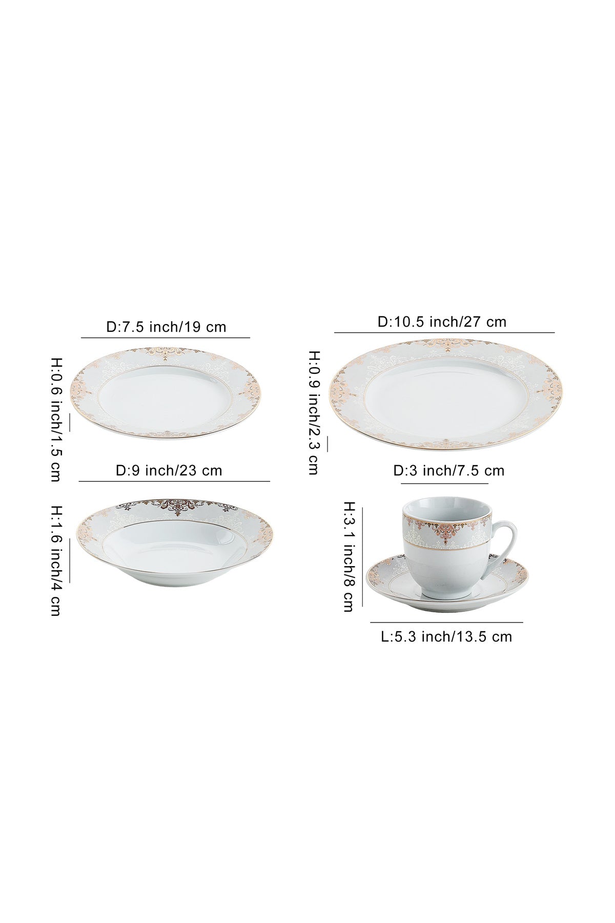 Serviciu de Masă 6 persoane Imperial Gold Medallion din Porțelan , 30 piese, Design Baroc Regal