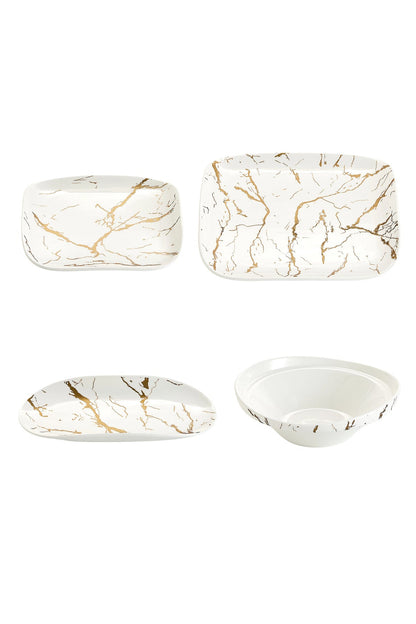 Set Serviciu Masă 20 Piese Pătrat, Portelan Premium, 6 Persoane - Marble Collection
