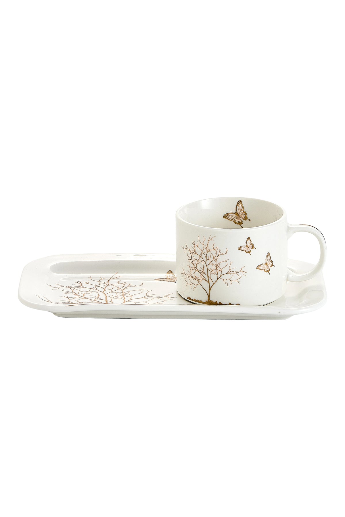Set de 6 cești cu 6 farfurioare platou dreptunghiular, porțelan, 180 ml - Lifetree collection