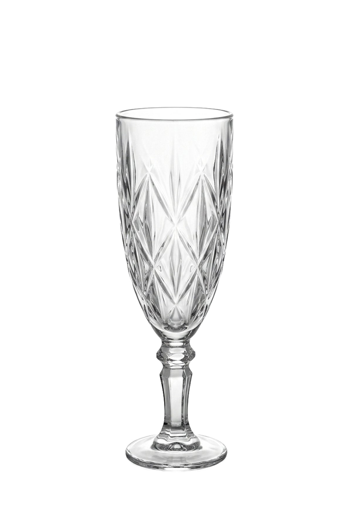 Set 6 pahare șampanie sticlă Diamond, model diamant gravat, 165ml, transparent