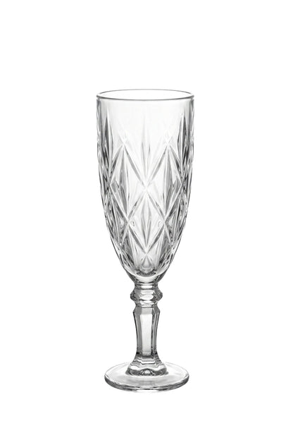 Set 6 pahare șampanie sticlă Diamond, model diamant gravat, 165ml, transparent