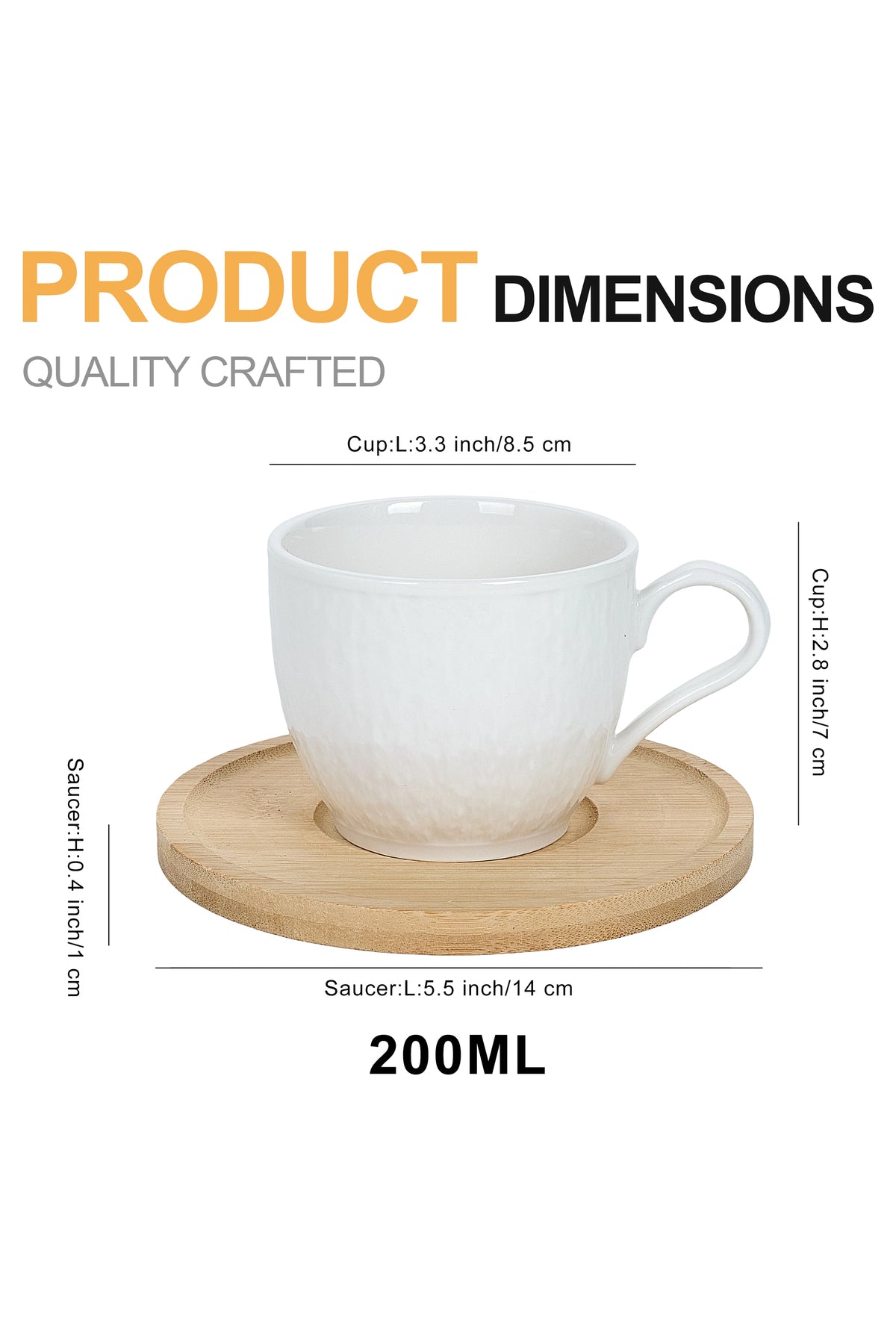Set de 6 cesti de 200 ml, cu 6 farfurioare
