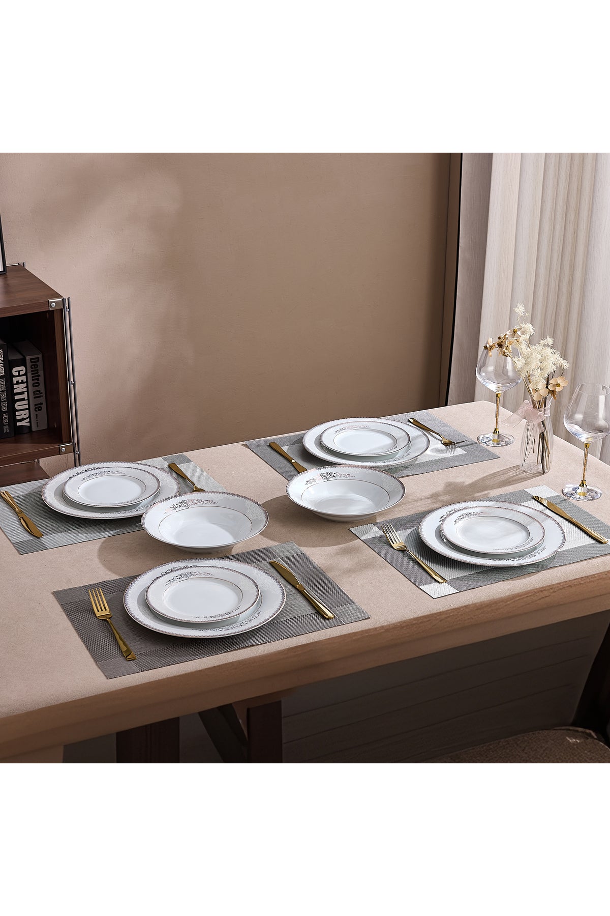 Serviciu de Masă 6 persoane Silver & Gold Filigree din Porțelan, 18 Piese, Design Baroc Bicolor