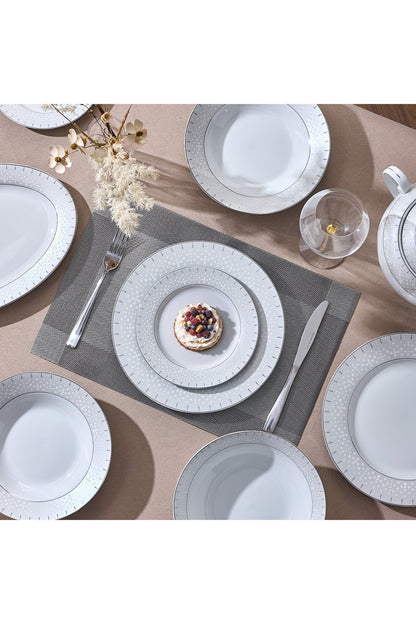 Serviciu de Masă 6 persoan Starlight Silver din Porțelan 18 Piese, Design Modern și Bordură Arginti