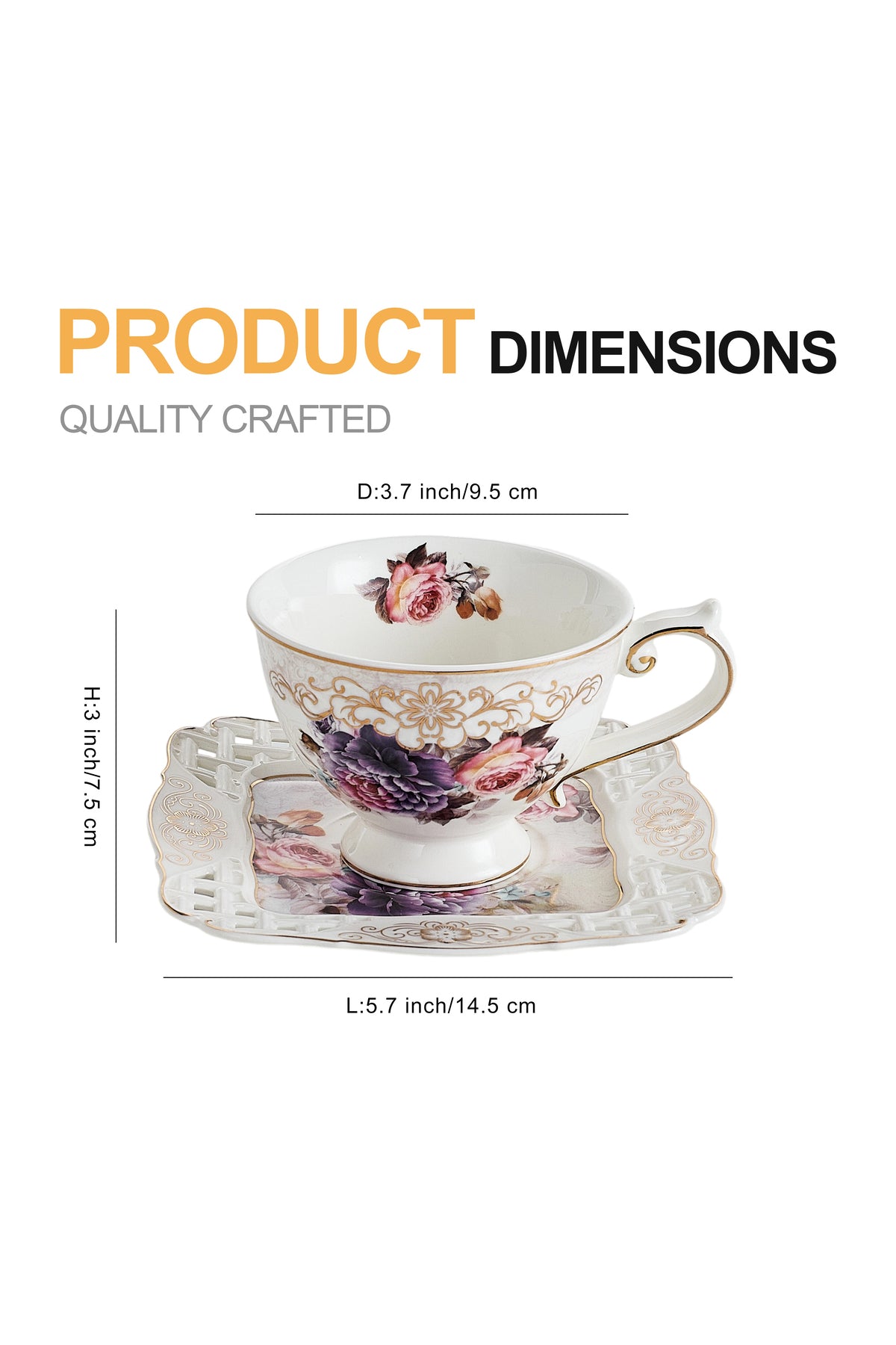 Set 2 cești cafea cu 2 farfurioare porțelan 200 ml – model floral elegant