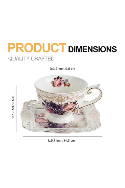 Set 2 cești cafea cu 2 farfurioare porțelan 200 ml – model floral elegant