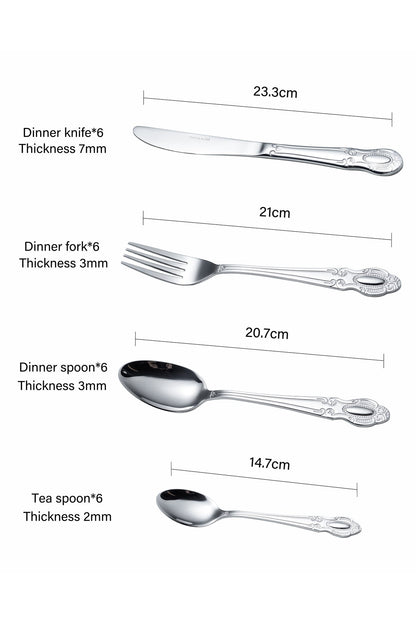 Set Tacâmuri 24 Piese pentru 6 persoane, Inox premium, Argintiu – Noble Heritage