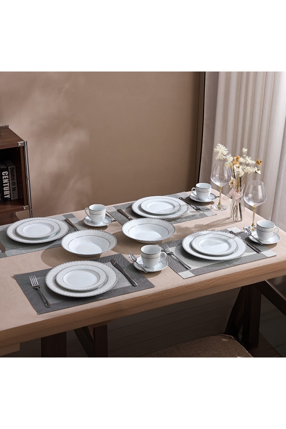Serviciu de Masă 6 persoane Silver Lace Heritage din Porțelan , 30 piese, Design Broderie Clasică