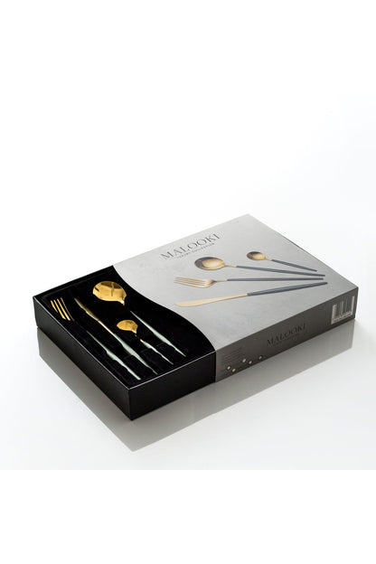 Set tacâmuri 24 piese inox 18/10 auriu bicolor – linguri, furculițe, cuțite