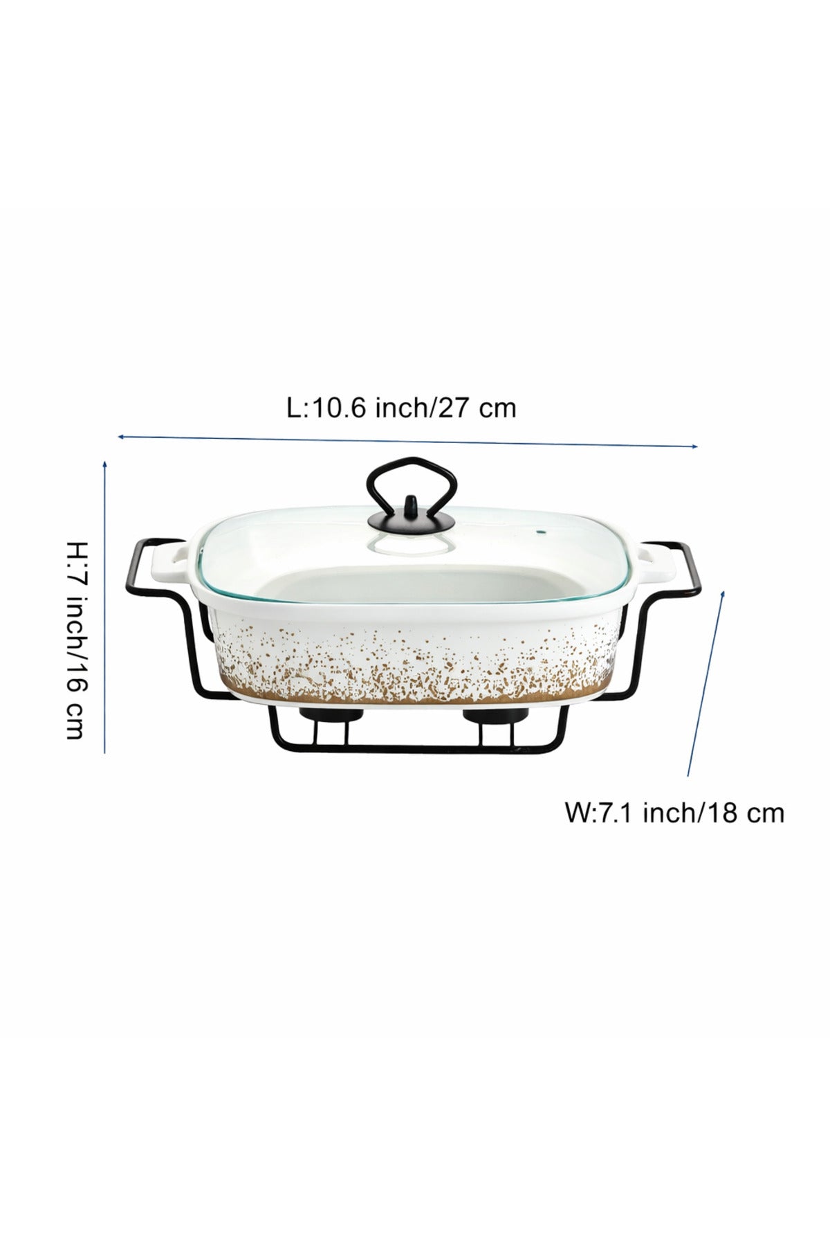 Vas de cuptor din porțelan cu suport încălzitor și capac sticlă, 27 cm - Snowing Collection