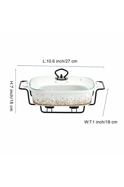 Vas de cuptor din porțelan cu suport încălzitor și capac sticlă, 27 cm - Snowing Collection