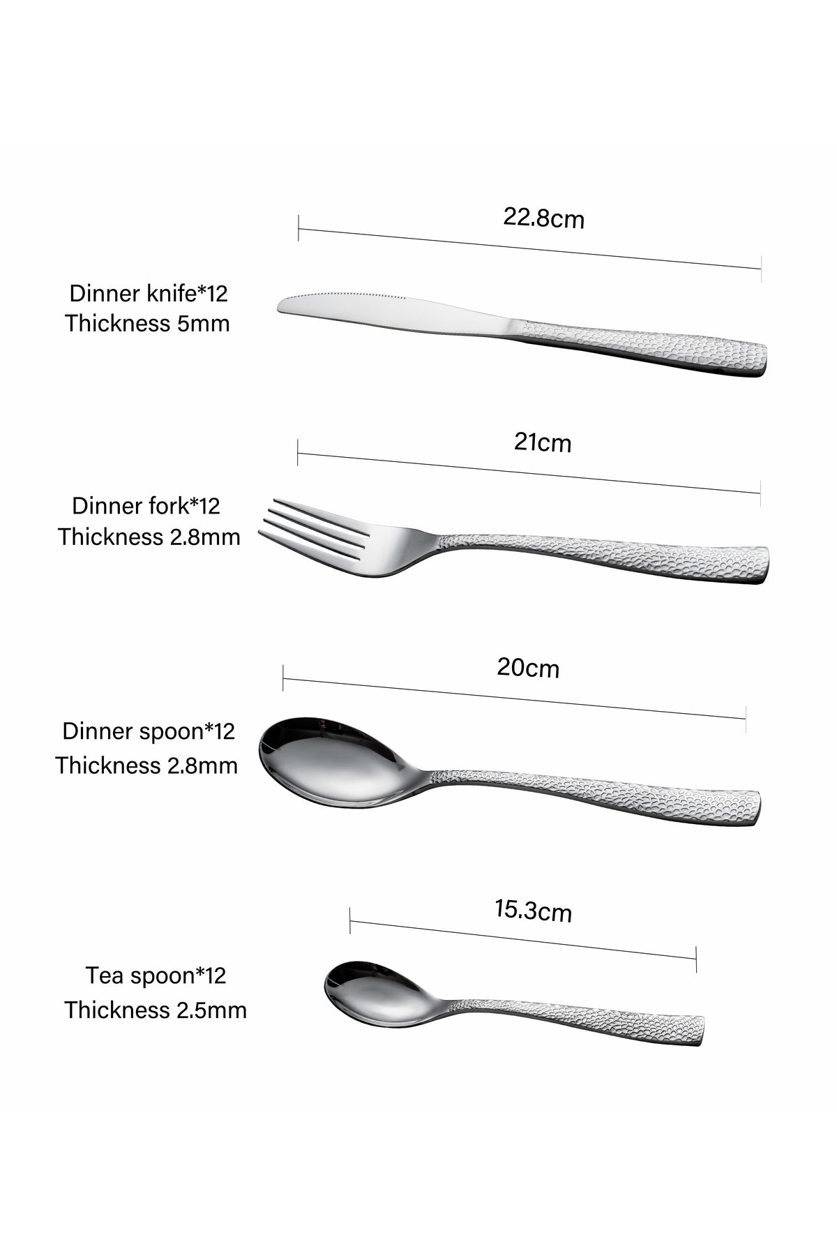 Set Tacâmuri 48 Piese pentru 12 persoane, Inox premium - Finisaj Argintiu Texturat