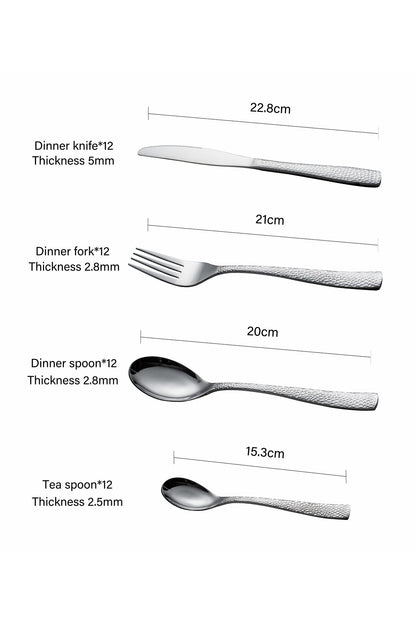 Set Tacâmuri 48 Piese pentru 12 persoane, Inox premium - Finisaj Argintiu Texturat