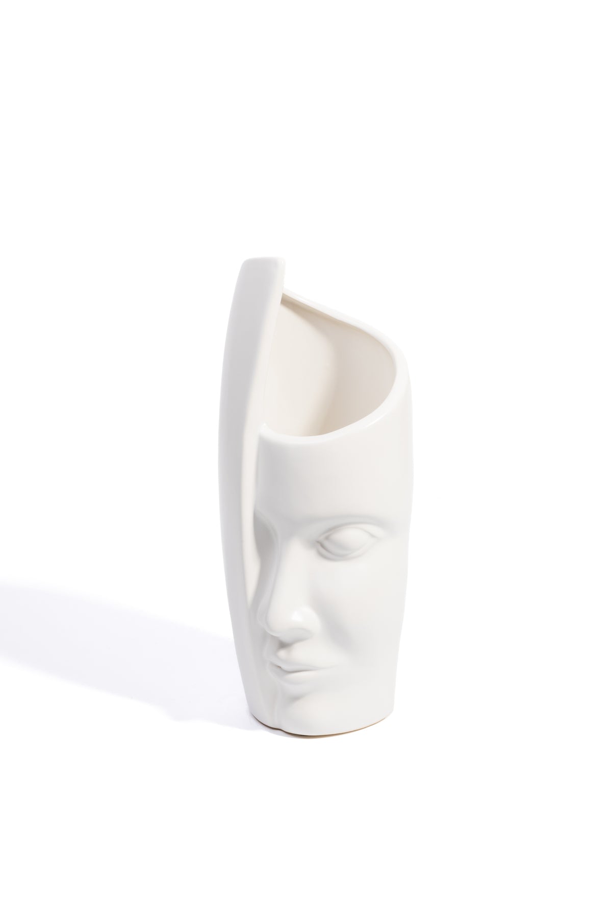 Vază Modernă Minimalistă din Ceramica, Chip Abstract , 29 cm - Alb lucios