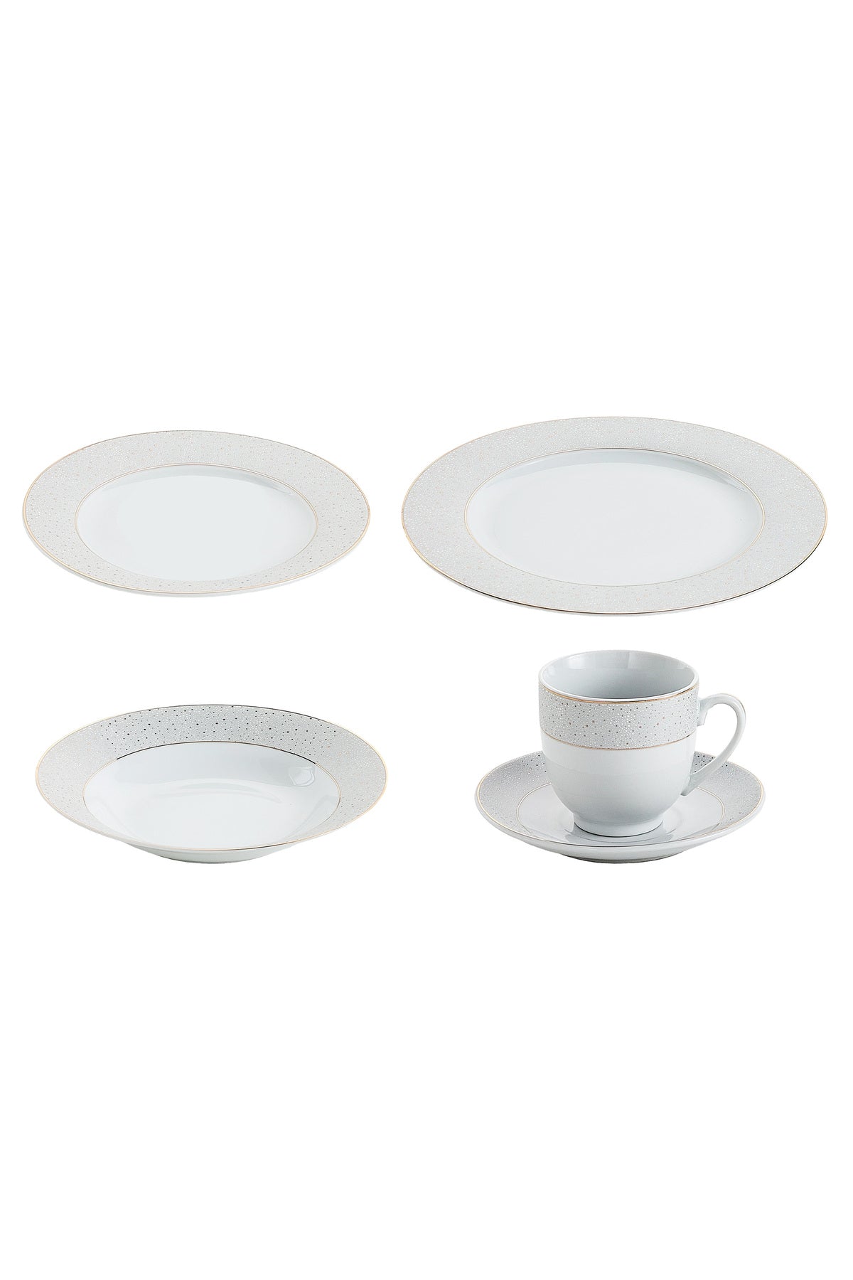 Serviciu de Masă 6 persoane Golden Stardust din Porțelan , 30 piese, Design Modern cu Bordură Aurie