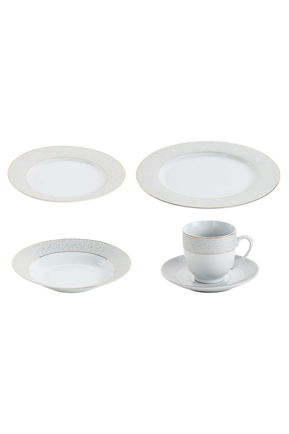 Serviciu de Masă 6 persoane Golden Stardust din Porțelan , 30 piese, Design Modern cu Bordură Aurie