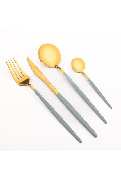 Set tacâmuri 24 piese inox 18/10 auriu bicolor – linguri, furculițe, cuțite